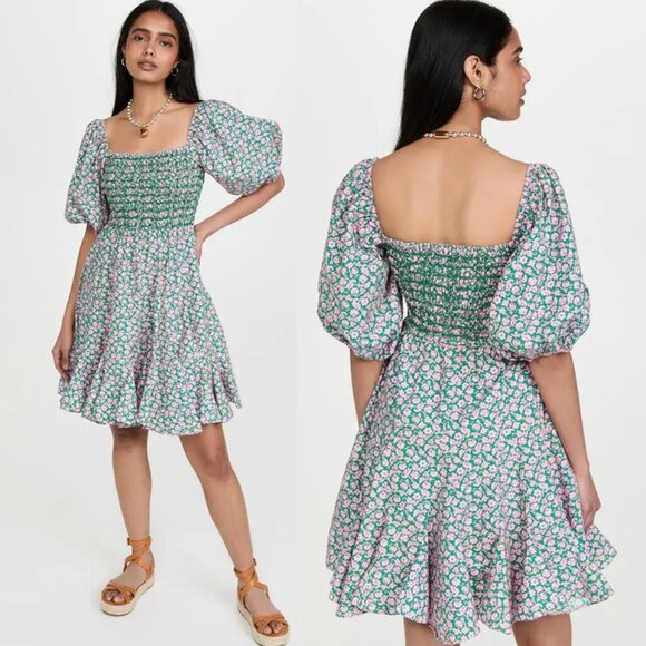 Rhode Astrid Floral Print Puff Sleeve Mini Dress in Take It Easy Large - Picture 1 of 6